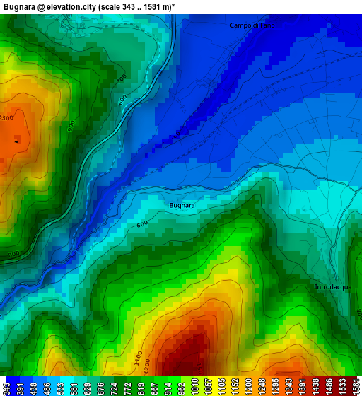 Bugnara elevation map