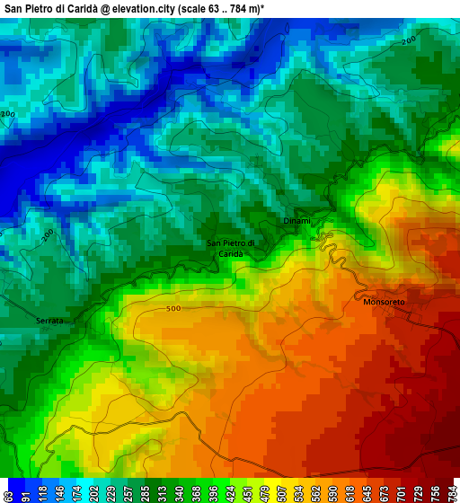 San Pietro di Caridà elevation map