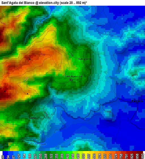 Sant'Agata del Bianco elevation map