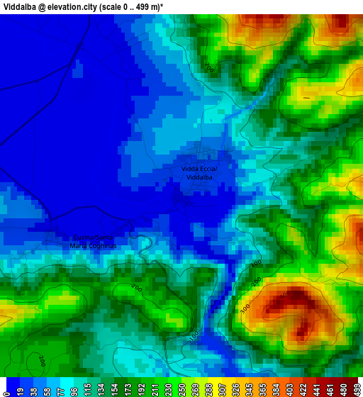 Viddalba elevation map