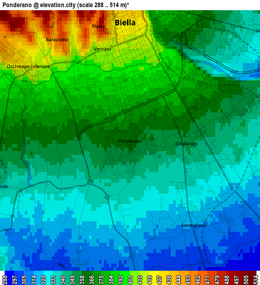 Ponderano elevation map