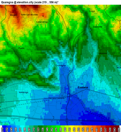 Quaregna elevation map