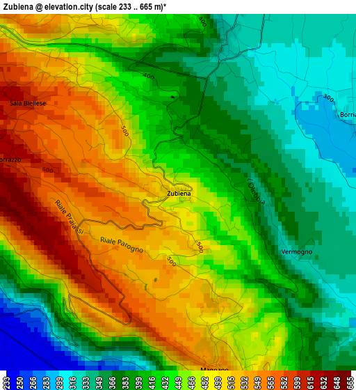 Zubiena elevation map