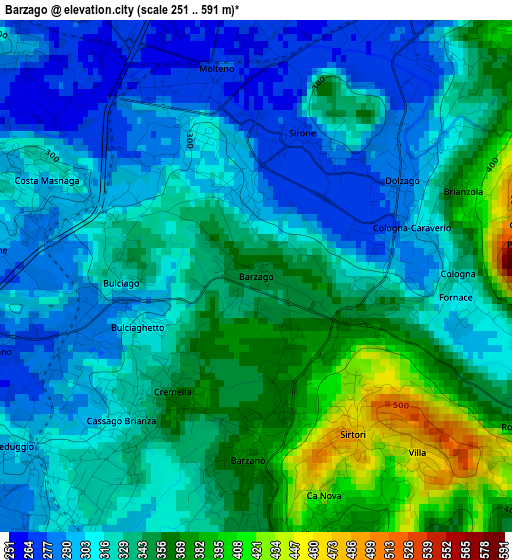 Barzago elevation map