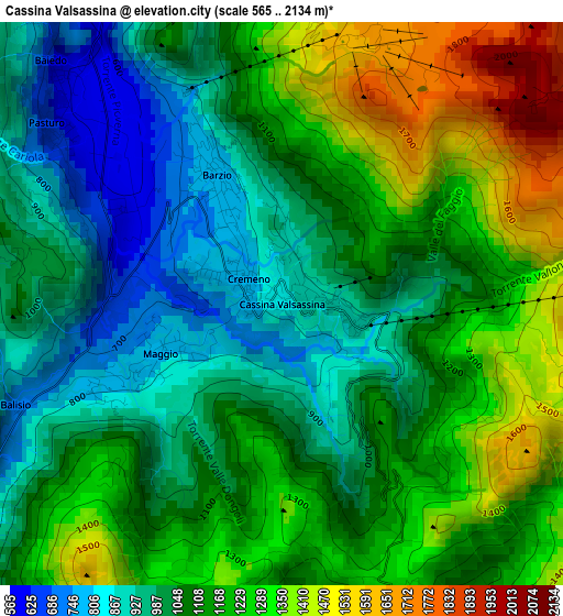 Cassina Valsassina elevation map