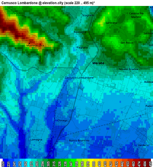 Cernusco Lombardone elevation map