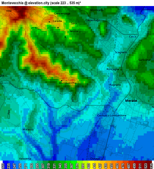 Montevecchia elevation map