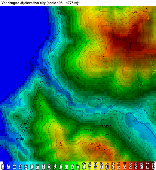 Vendrogno elevation map