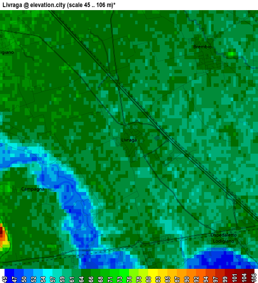 Livraga elevation map