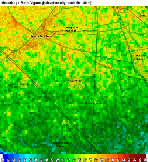 Massalengo-Motta Vigana elevation map