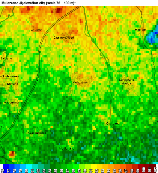 Mulazzano elevation map