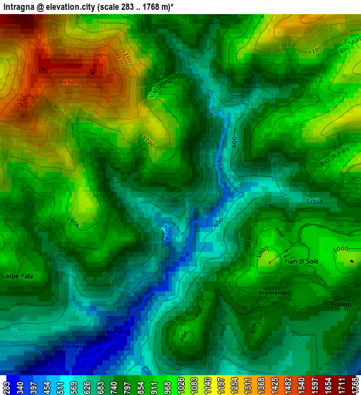 Intragna elevation map