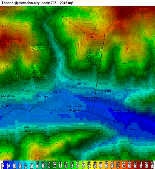 Toceno elevation map