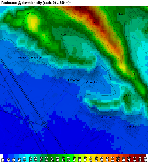 Pastorano elevation map