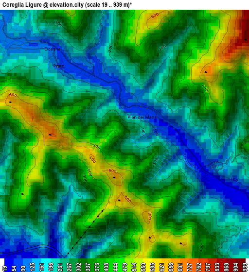 Coreglia Ligure elevation map