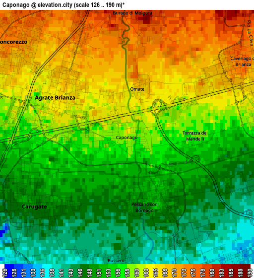 Caponago elevation map