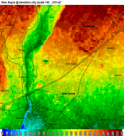 Osio Sopra elevation map