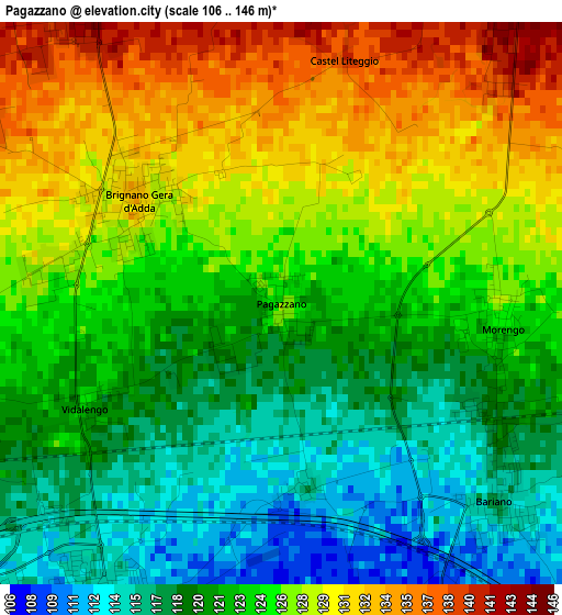 Pagazzano elevation map