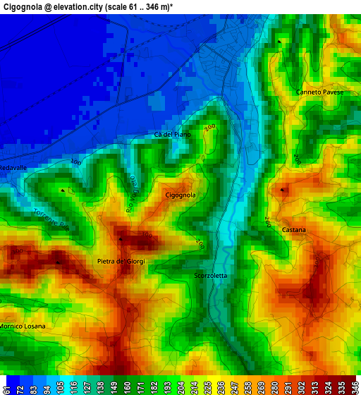 Cigognola elevation map