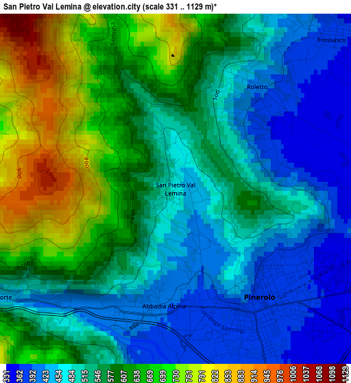 San Pietro Val Lemina elevation map