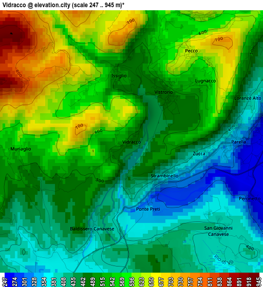 Vidracco elevation map