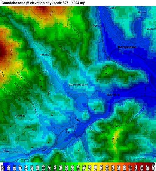 Guardabosone elevation map