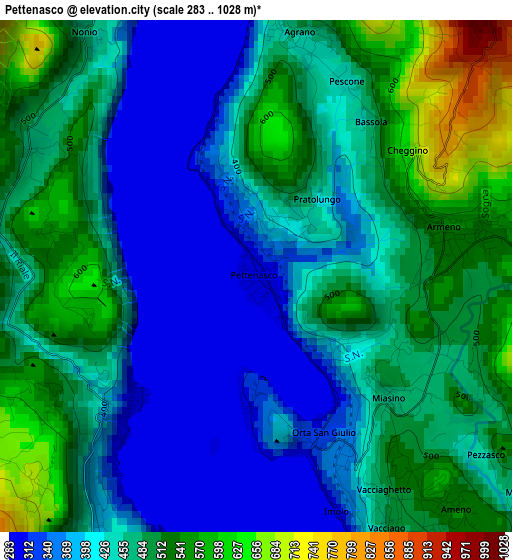 Pettenasco elevation map