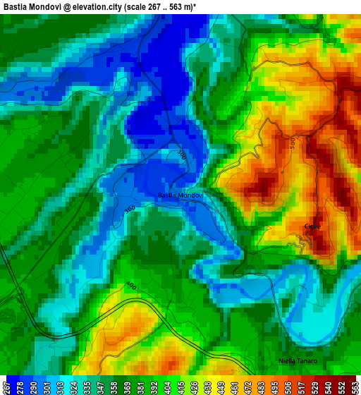 Bastia Mondovì elevation map