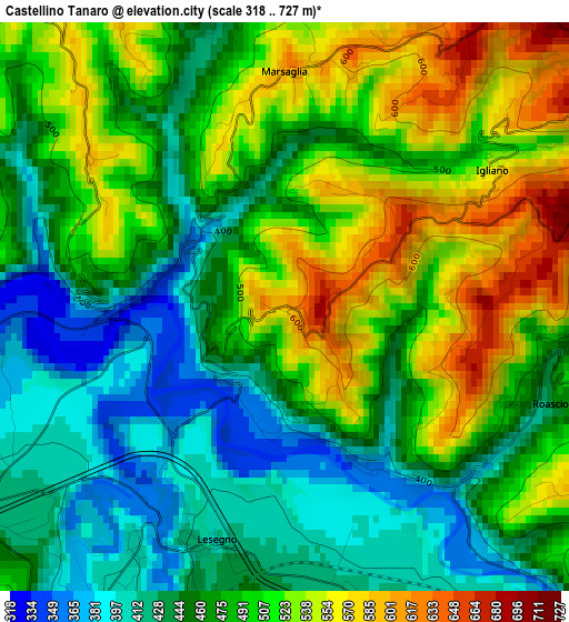 Castellino Tanaro elevation map