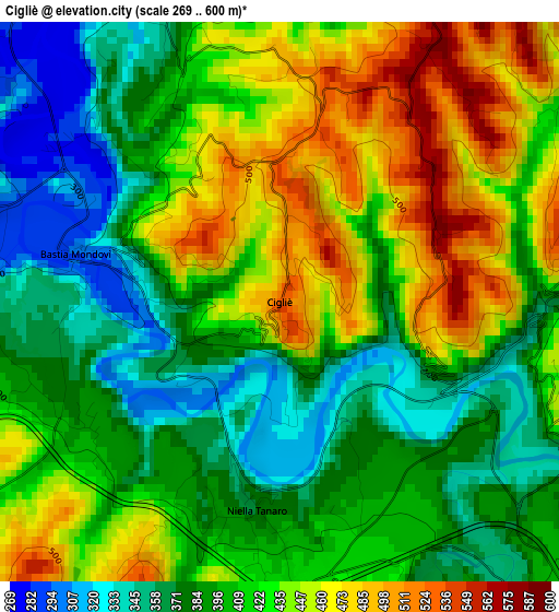 Cigliè elevation map