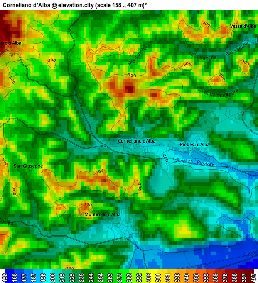 Corneliano d'Alba elevation map