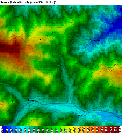 Isasca elevation map