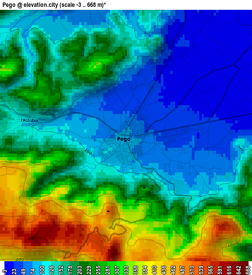 Pego elevation map