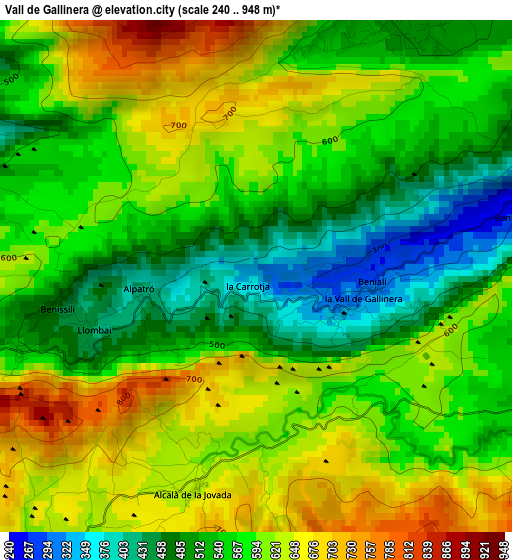 Vall de Gallinera elevation map