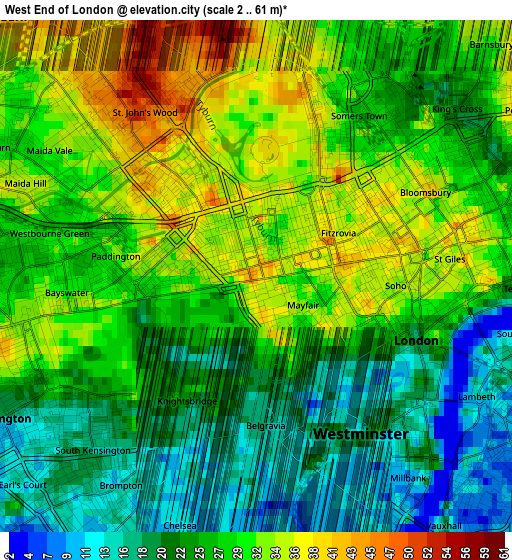 West End of London elevation map