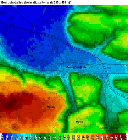 Bourgoin-Jallieu elevation map