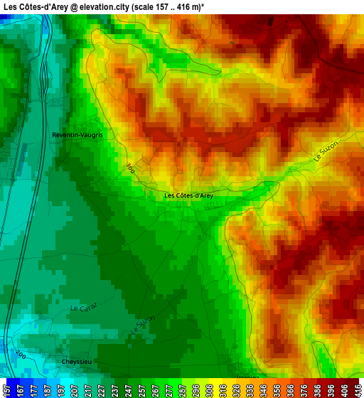 Les Côtes-d'Arey elevation map