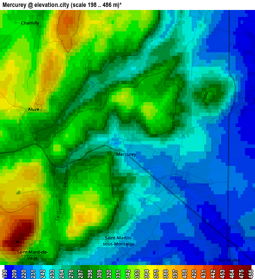 Mercurey elevation map