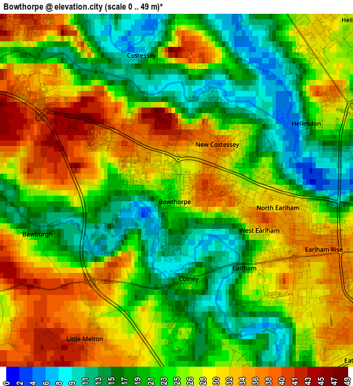 Bowthorpe elevation map