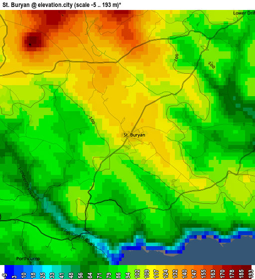 St. Buryan elevation map