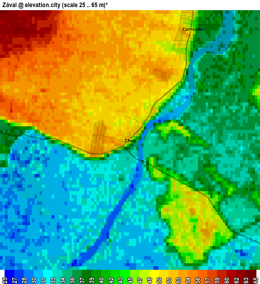 Zăval elevation map