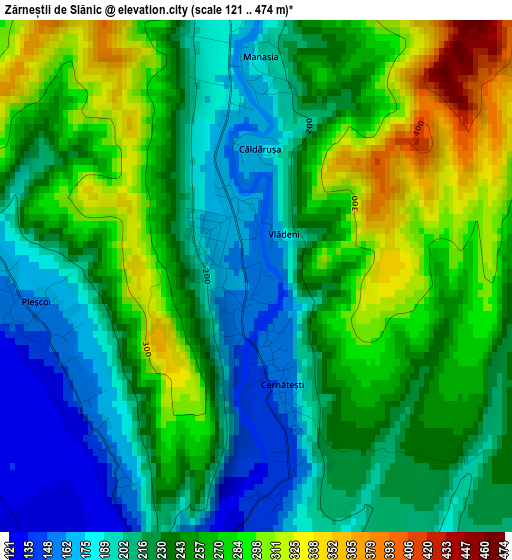 Zărneștii de Slănic elevation map