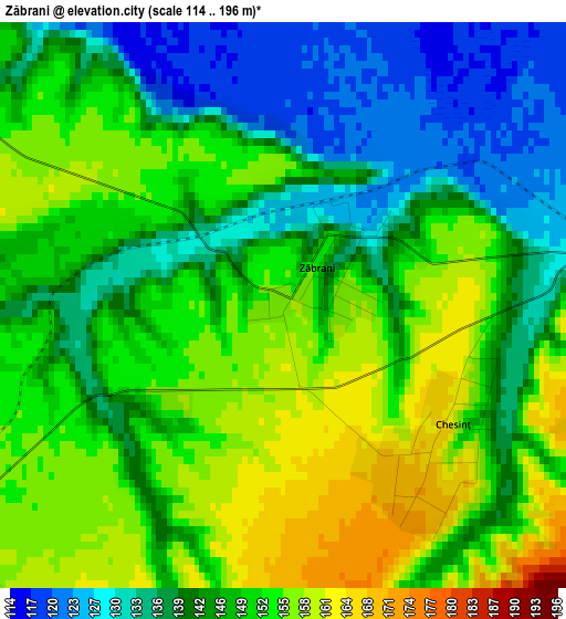 Zăbrani elevation map