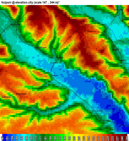 Vulpeni elevation map