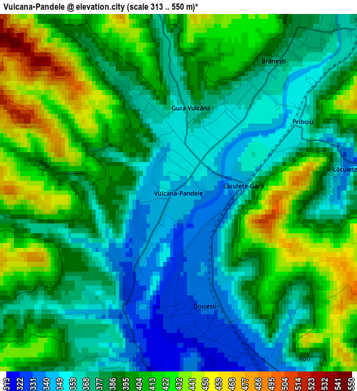 Vulcana-Pandele elevation map