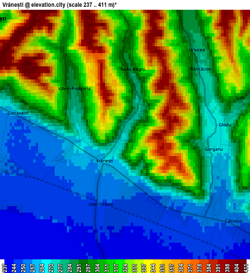 Vrănești elevation map