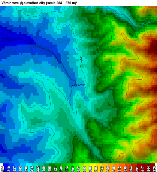 Vârciorova elevation map