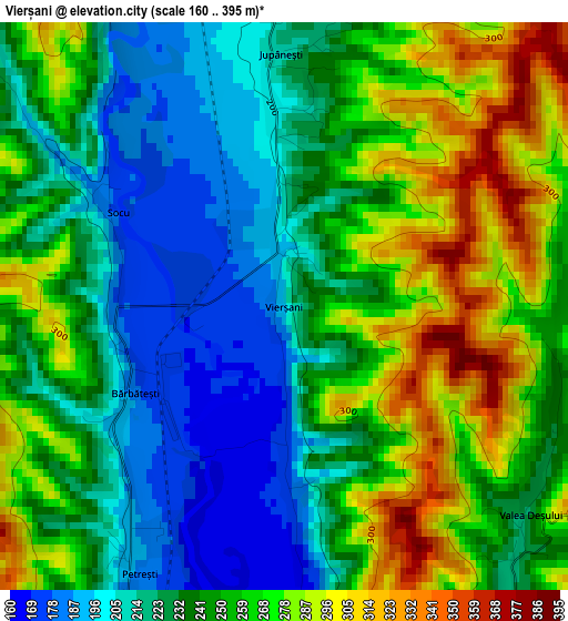 Vierșani elevation map