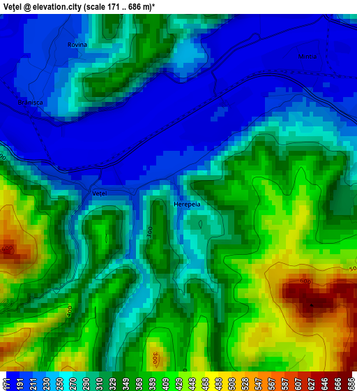 Veţel elevation map