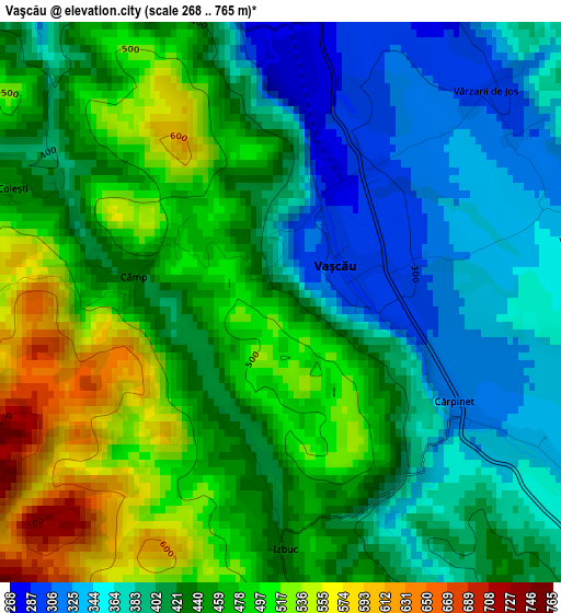 Vaşcău elevation map